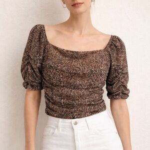 Anthropologie Brown Animal Print top